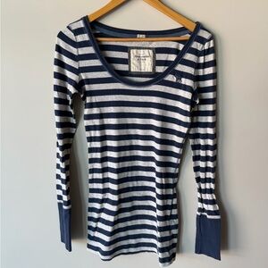 Abercrombie & Fitch Vintage y2k Striped Long-Sleeve Scoop Neck Top